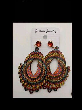 Pair of Light Weight Wooden Hand Painted Screw In earrings